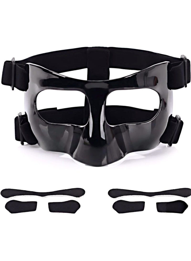 Adjustable Sports Nose and Face Protection Mask - Comfortable Face Guard for Fractures and Sports Injuries (Football, Basketball) with Extra Cushioning Pads - Black - Image 1